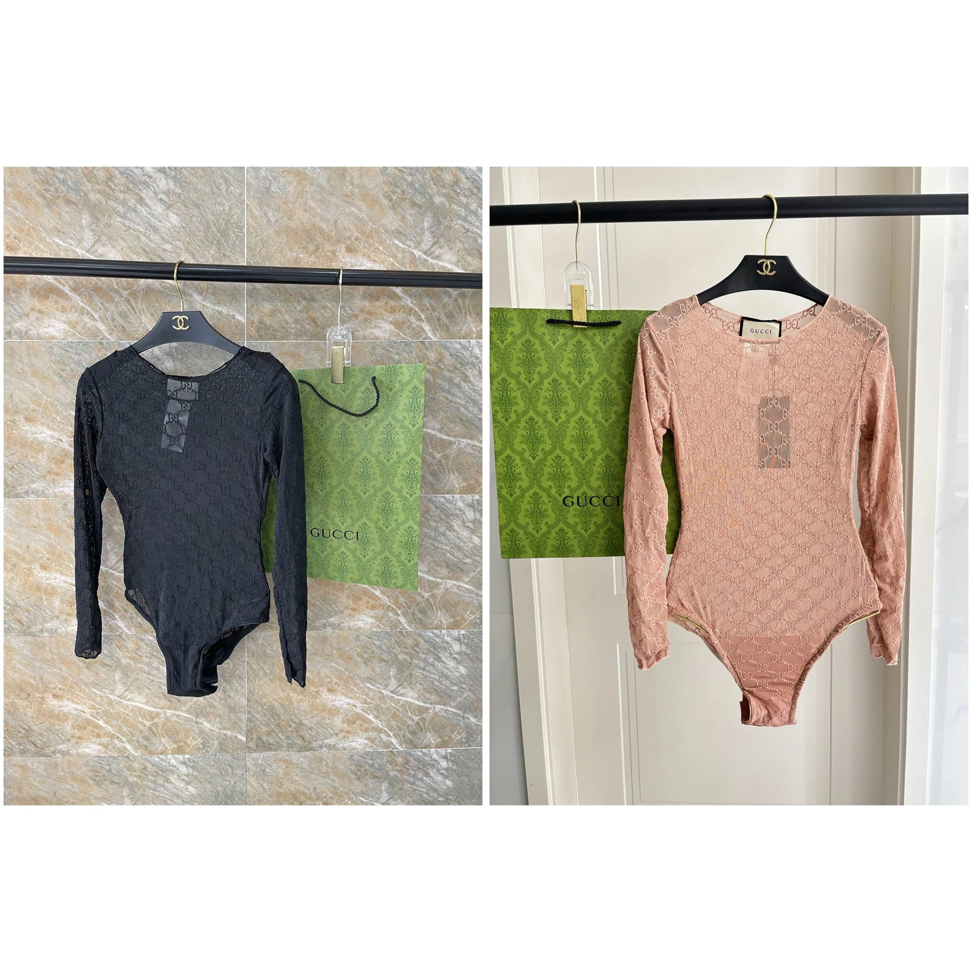 Gucci GG Supreme Sheer Long-Sleeve Bodysuit [2 styles]