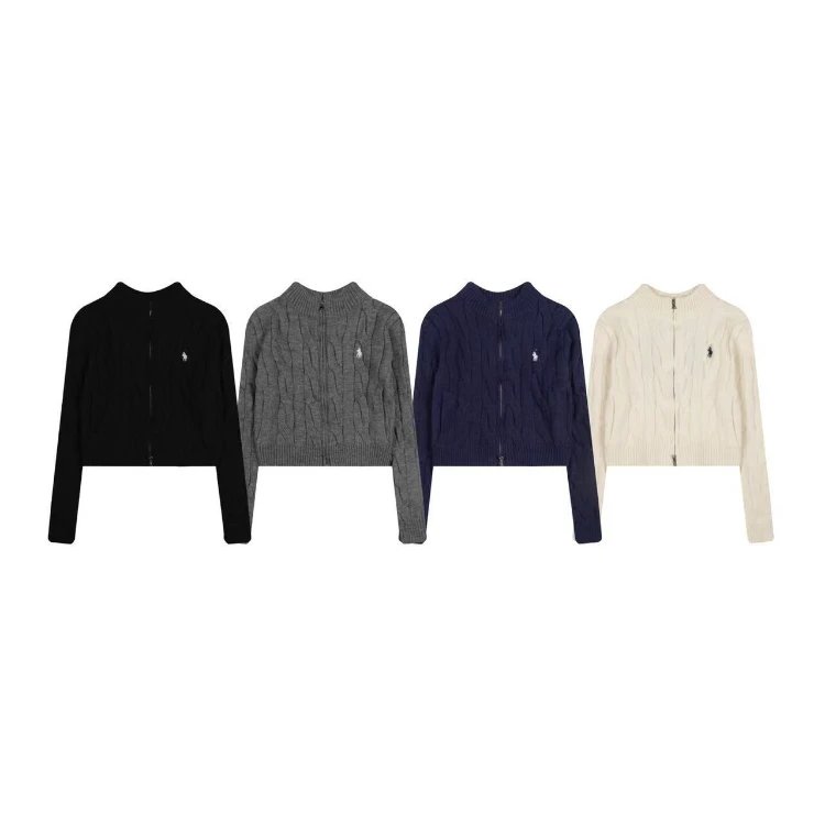 Polo Ralph Lauren Cable Knit Zip-Up Cropped Sweater